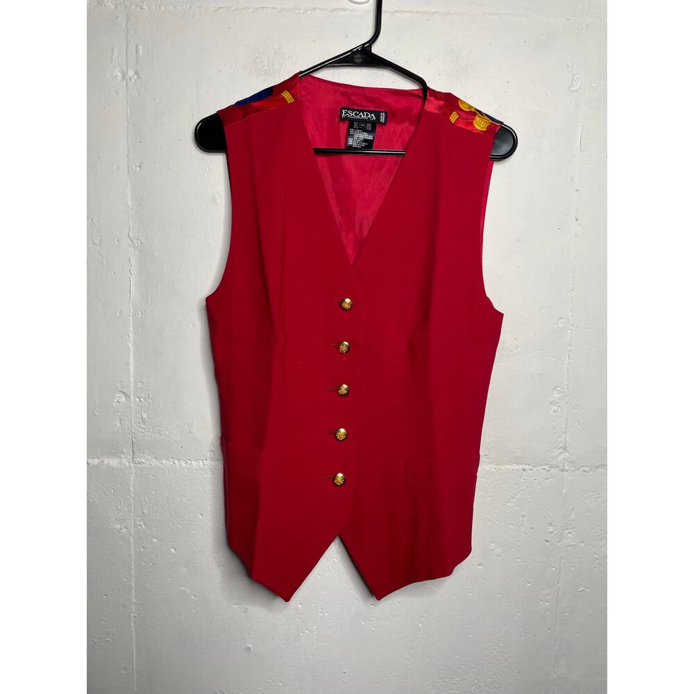 Vintage Wool/Silk Escada Vest Red Horsebit Equestrian Gold Size 40